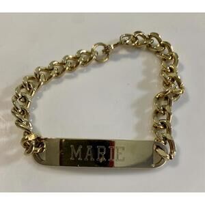 Vintage Gold Tone Engraved Name Marie Simple Chain Bracelet - 7.75 Inch